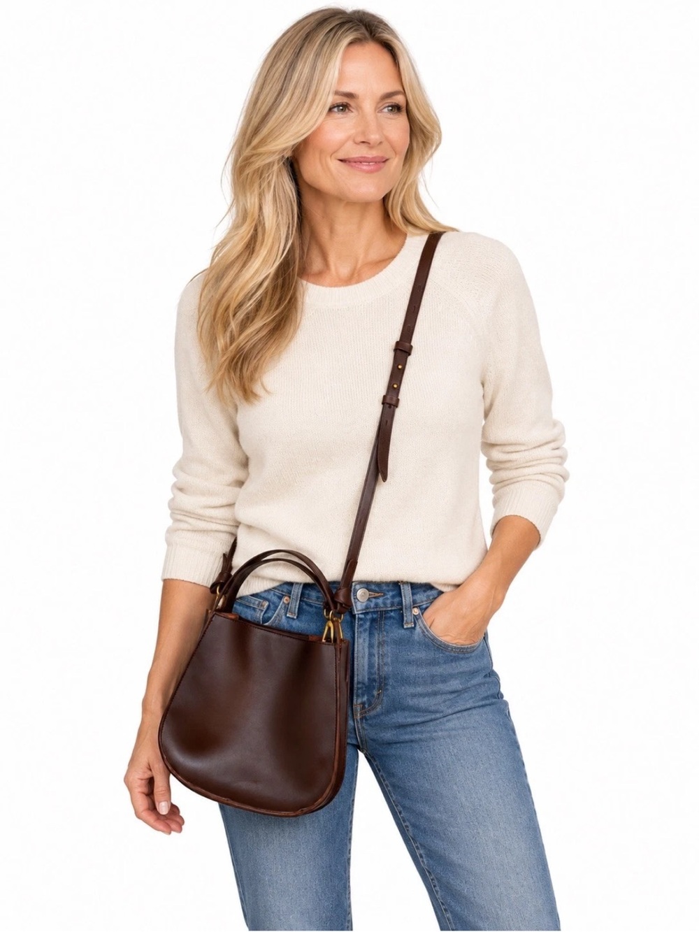 Madewell The Sydney Brown Leather Double Handles Crossbody Bag Espresso Bean